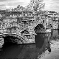 Buy canvas prints of Bishop Bridge over the River Wensum, Norwich bw by Chris Yaxley