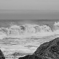 Buy canvas prints of Barrel waves rolling in to Cart Gap beach bw by Chris Yaxley