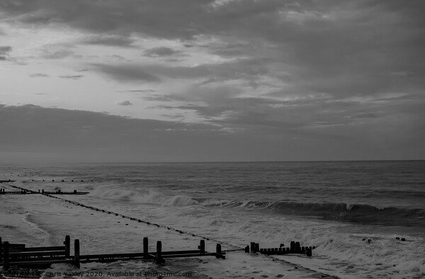Sunset on the Norfolk coast bw Picture Board by Chris Yaxley