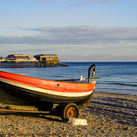 Buy canvas prints of Crab fishing boat at sunrise on Cromer beach, Norfolk by Chris Yaxley