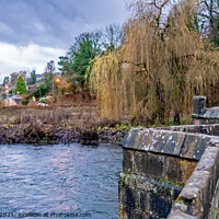 Buy canvas prints of Stone bridge over a raging River Wye, Bakewell by Chris Yaxley