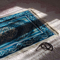 Buy canvas prints of Prayer rug for praying in Islam, prayer rug and rosary laid unde by nazife hatipoğlu