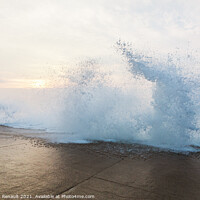 Buy canvas prints of Splashing wave on dyke  in Saint-Malo by Laurent Renault