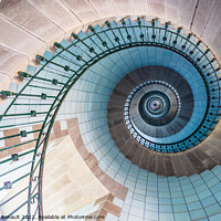 Buy canvas prints of Spiral stairs and blue opaline inside the lighthouse by Laurent Renault