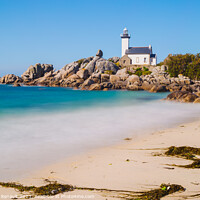 Buy canvas prints of Pontusval lighthouse from coast in Kerlouan by Laurent Renault