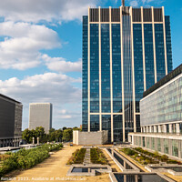 Buy canvas prints of Modern glass buildings and botanical garden in Brussels by Laurent Renault