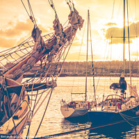 Buy canvas prints of Old corsair ship and boats in Saint Malo at sunset, also known a by Laurent Renault
