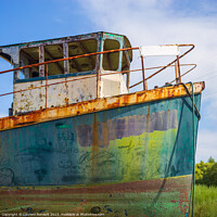Buy canvas prints of Abstract prow of old colorful ship hull by Laurent Renault