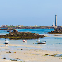 Buy canvas prints of Ile vierge lighthouse and beach on the north coast of Finistere by Laurent Renault