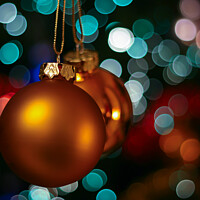 Buy canvas prints of Gold Christmas bauble balls decoration ornament hanging from Chr by Laurent Renault