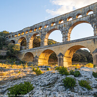 Buy canvas prints of The magnificent Pont du Gard, at setting sun., ancient Roman aqu by Laurent Renault