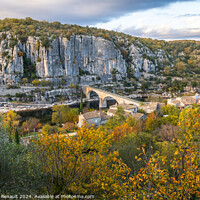 Buy canvas prints of The bridge over the Ardeche river near the old village Balazuc i by Laurent Renault