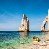 Buy canvas prints of Cliffs and beach at Etretat in France by Laurent Renault