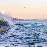 Buy canvas prints of Agitated sea during high tides in Saint-Malo by Laurent Renault