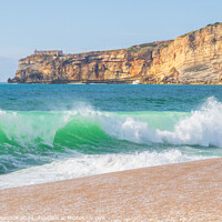 Buy canvas prints of Wave and cliffs in Atlantic Ocean on the beach in Nazaré, Portu by Laurent Renault