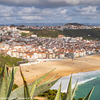 Buy canvas prints of Aerial view of  Nazaré town and the Atlantic ocean, Portugal by Laurent Renault