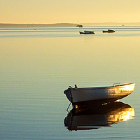 Buy canvas prints of Moored Dinghy At Sunrise by Shaun Carling