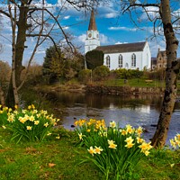 Buy canvas prints of The White Church, Comrie, Perthshire in Spring by Navin Mistry