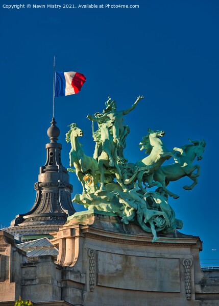 The French Flag and statue on the Pont Alexandre III Picture Board by Navin Mistry