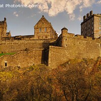 Buy canvas prints of A panoramic image of Edinburgh Castle in evening light by Navin Mistry