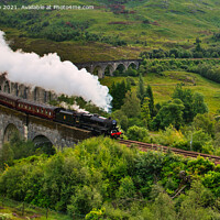 Buy canvas prints of The Jacobite steam train passes over the Glenfin by Navin Mistry