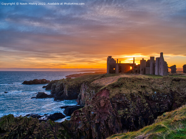 Sunset at Slains Castle, Cruden Bay, Aberdeenshire Picture Board by Navin Mistry