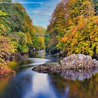 Buy canvas prints of Autumn Colours and the River Garry, near Pitlochry, Perthshire by Navin Mistry