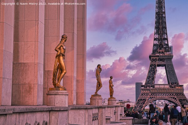  Golden Statues and the Eiffel Tower, Esplanade du Trocadero, Paris. Picture Board by Navin Mistry
