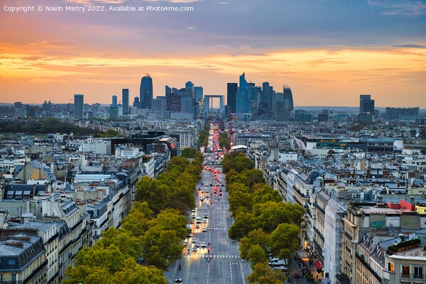 Avenue Charles de Gaulle, Paris, seen at dusk Picture Board by Navin Mistry