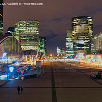 Buy canvas prints of La Défense Paris France night time view by Navin Mistry