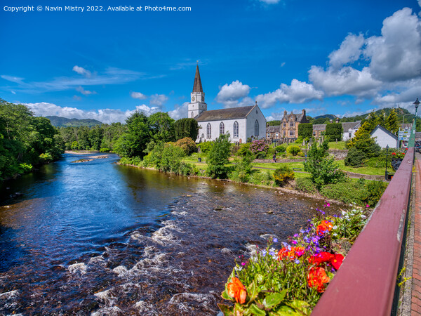 Comrie White Church and the River Earn, Perthshire Picture Board by Navin Mistry