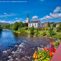 Buy canvas prints of Comrie White Church and the River Earn, Perthshire by Navin Mistry