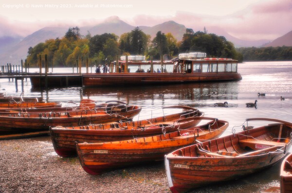 Rowing Boats on Derwent Water Picture Board by Navin Mistry