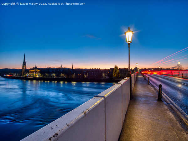 A view of Perth Bridge and the River Tay at night Picture Board by Navin Mistry