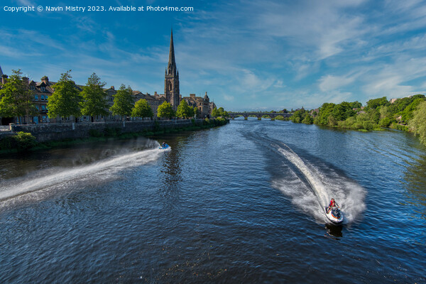 Jet Skiers on the River Tay, Perth Picture Board by Navin Mistry