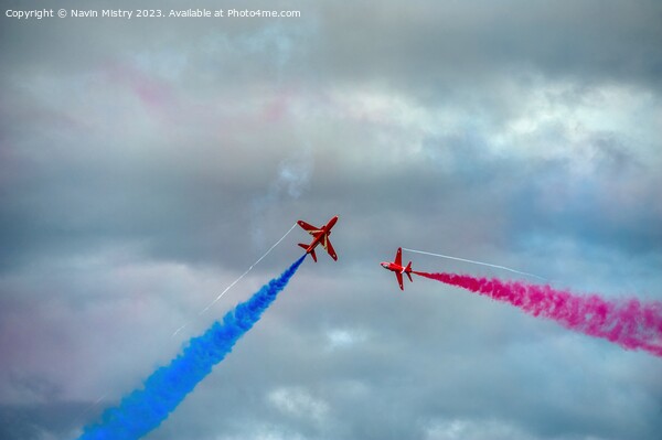 Red Arrows Crossing  Manoeuvre RAF Leuchars 2011 Picture Board by Navin Mistry