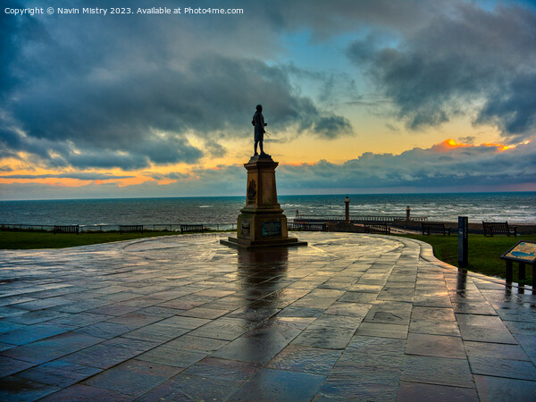 Sunrise at the Captain Cook Memorial at Whitby Picture Board by Navin Mistry