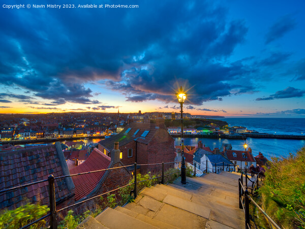 Whitby 199 Steps Sunset Picture Board by Navin Mistry