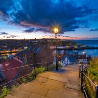Buy canvas prints of Night at the Whitby 199 Steps   by Navin Mistry