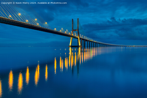 Blue Hour, Vasco da Gama Bridge, Lisbon, Portugal  Picture Board by Navin Mistry