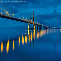 Buy canvas prints of Blue Hour, Vasco da Gama Bridge, Lisbon, Portugal  by Navin Mistry