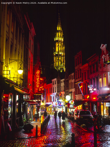A street of Brussels at night Picture Board by Navin Mistry