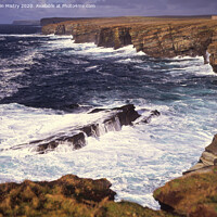 Buy canvas prints of Birsay Bay, Orkney seen with Atlantic waves crashing in the rocky coastline by Navin Mistry