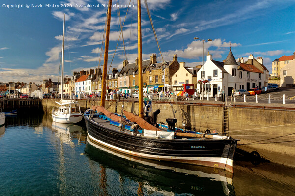 Anstruther Harbour and The Reaper an old herring drifter Picture Board by Navin Mistry