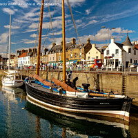 Buy canvas prints of Anstruther Harbour and The Reaper an old herring drifter by Navin Mistry