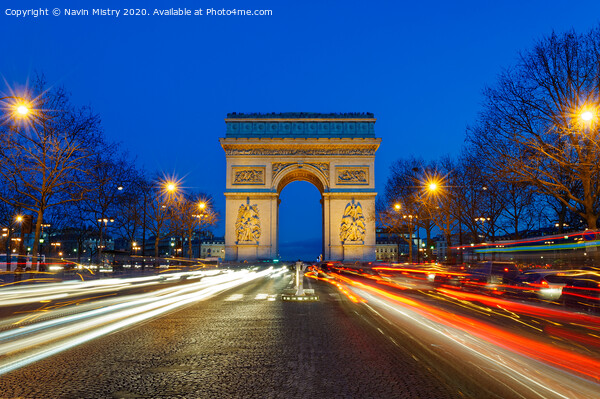 Arc de Triomphe de l'Étoile at night  Picture Board by Navin Mistry
