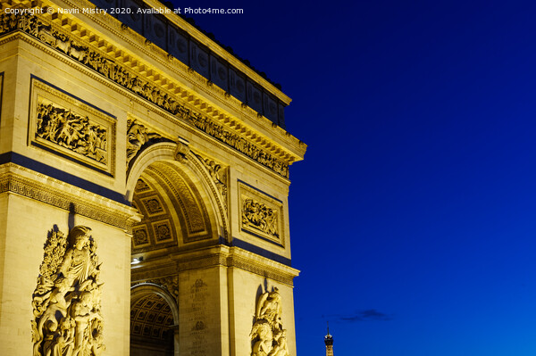 Arc de Triomphe de l'Étoile at night Picture Board by Navin Mistry