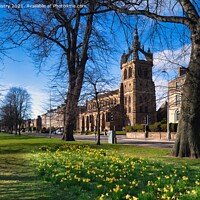 Buy canvas prints of The South Inch, and the St Leonard’s in the Fields Church, Perth, Scotland seen with spring flowers by Navin Mistry