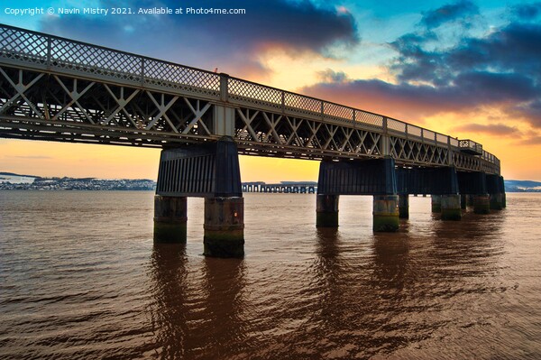 The Tay Bridge or Tay Rail Bridge, Dundee, Scotland  seen at dusk Picture Board by Navin Mistry