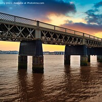 Buy canvas prints of The Tay Bridge or Tay Rail Bridge, Dundee, Scotland  seen at dusk by Navin Mistry